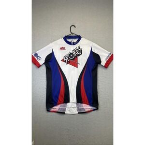 Voler Cycling Jersey Mens Large White Blue Spokes Bicycle Club Full Zip Made USA
